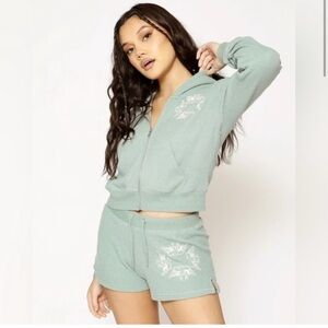 Boys Lie Sage Green Zip-Up Hoodie and Shorts Set